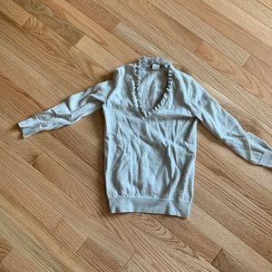 J crew. V neck sweater. Ruffle